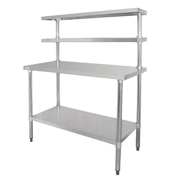 Stainless Steel Table with Double Gantry Shelves. ( 1200mm Wide