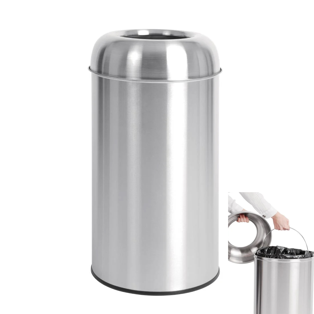 Stainless Steel Open Lid Bullet Bin 40Ltr COVID