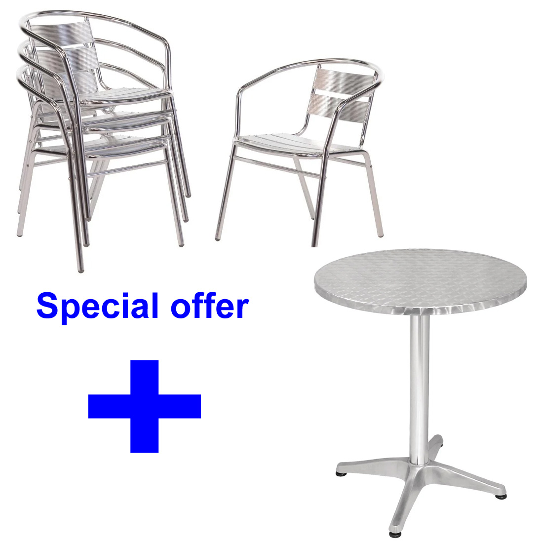 Table & 4 x Chairs - Cafe/Bistro style aluminium and stainless (