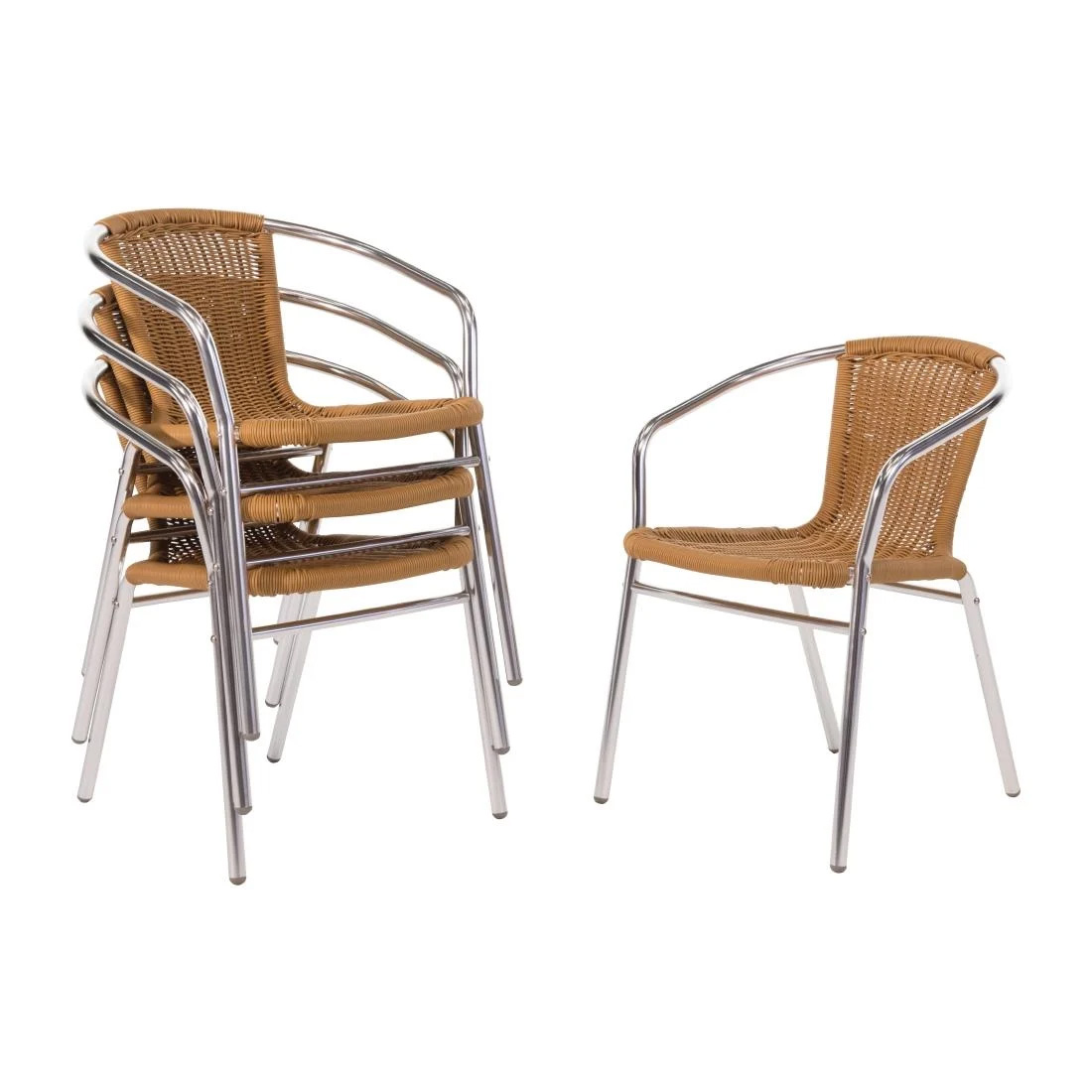 Aluminium and Natural Wicker Chair - Pack of 4