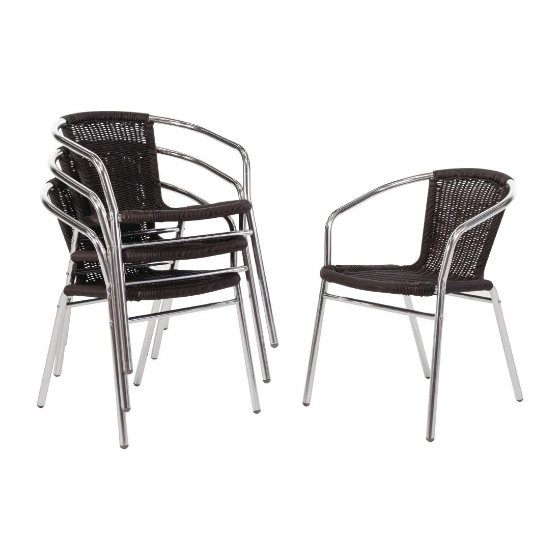 Aluminium and Black Wicker Chair - Pack of 4