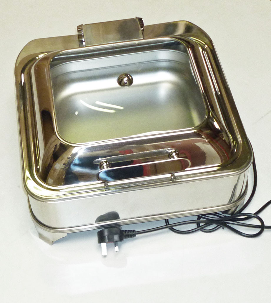 Display Electric Chafing Dish Square  GN 2/3 size soft close lid