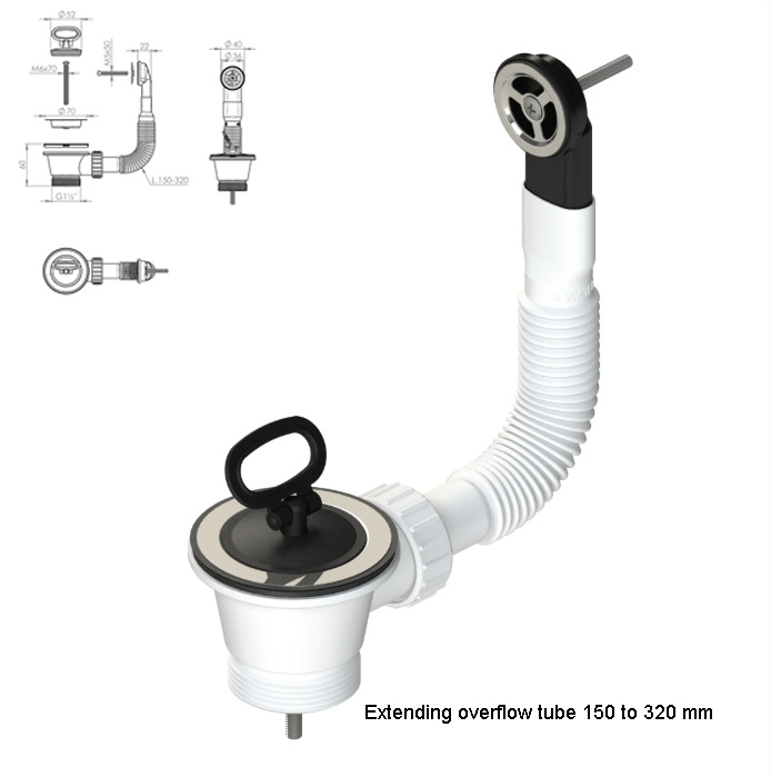 Waste kit 1.5" with overflow